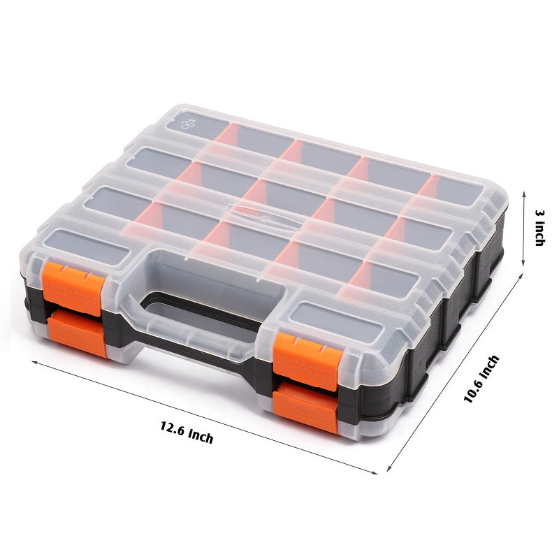 Mayouko Double Side Tools Organizer, Customizable Removable Plastic Dividers, Hardware Box Storage, Excellent for Screws,Nuts,Small Parts, 34-Compartment, Black/Orange,12.6"L x 10.6"W x 3.2"H - Image 3