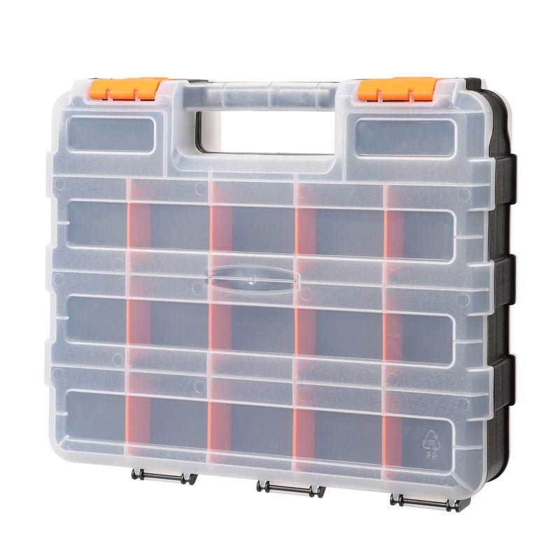 Mayouko Double Side Tools Organizer, Customizable Removable Plastic Dividers, Hardware Box Storage, Excellent for Screws,Nuts,Small Parts, 34-Compartment, Black/Orange,12.6"L x 10.6"W x 3.2"H - Image 2