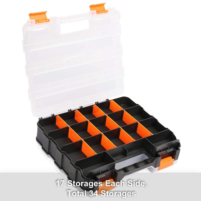 Mayouko Double Side Tools Organizer, Customizable Removable Plastic Dividers, Hardware Box Storage, Excellent for Screws,Nuts,Small Parts, 34-Compartment, Black/Orange,12.6"L x 10.6"W x 3.2"H - Image 4