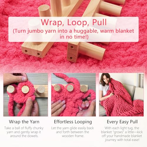 MLLNFUE 68" Chunky Blanket Loom Kit for DIY No-Needle Hand Knitting Adjustable Wooden Loom Frame Beginner Friendly Yarn Craft for Home Decor & Large Throw Blankets - Image 4
