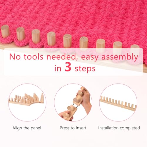 MLLNFUE 68" Chunky Blanket Loom Kit for DIY No-Needle Hand Knitting Adjustable Wooden Loom Frame Beginner Friendly Yarn Craft for Home Decor & Large Throw Blankets - Image 3