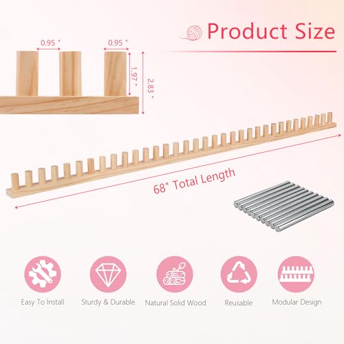 MLLNFUE 68" Chunky Blanket Loom Kit for DIY No-Needle Hand Knitting Adjustable Wooden Loom Frame Beginner Friendly Yarn Craft for Home Decor & Large Throw Blankets - Image 2