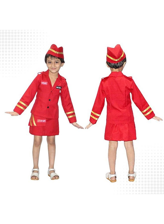 Kaku Fancy Dresses Kaku Fancy Dresses Our Community Helper Air Hostess Costume For Kids | Air Hostess Skirt, Coat & Waist Handkerchief For Girls -7-8 Years - Polyester, Multicolor  - Image 4