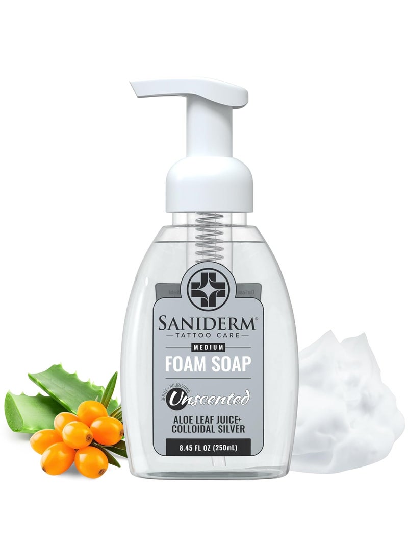 Saniderm - Saniderm Foaming Tattoo Soap (8.45oz Home Size) – Gentle Soap for Tattooed Skin, Infused with Antimicrobial Colloidal Silver, Aloe Vera, and Nourishing Sea Buckthorn Oil - Image 1