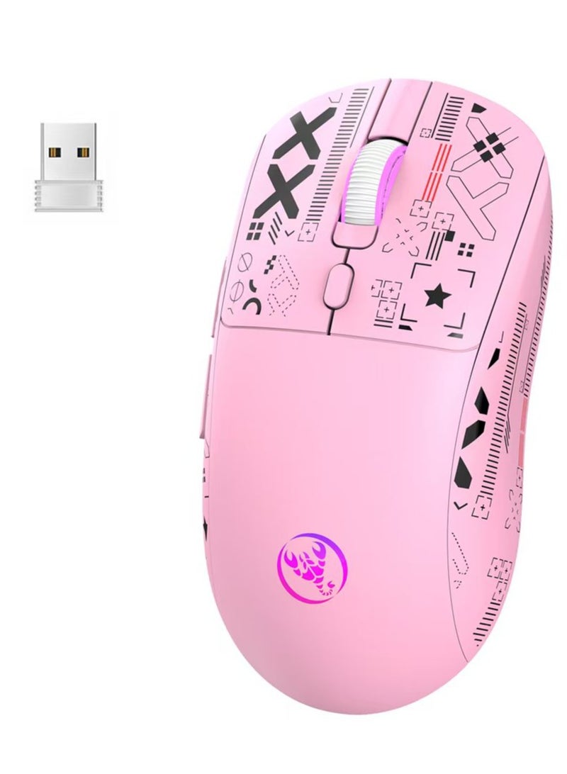 إتش إكس إس جيه ماوس ألعاب T90، سلكي/لاسلكي/بلوتوث بثلاثة أوضاع، ماوس لاسلكي للكمبيوتر المحمول، ماوس محمول من النوع C بخمسة مستويات DPI مع 12 وضع إضاءة RGB - Image 1