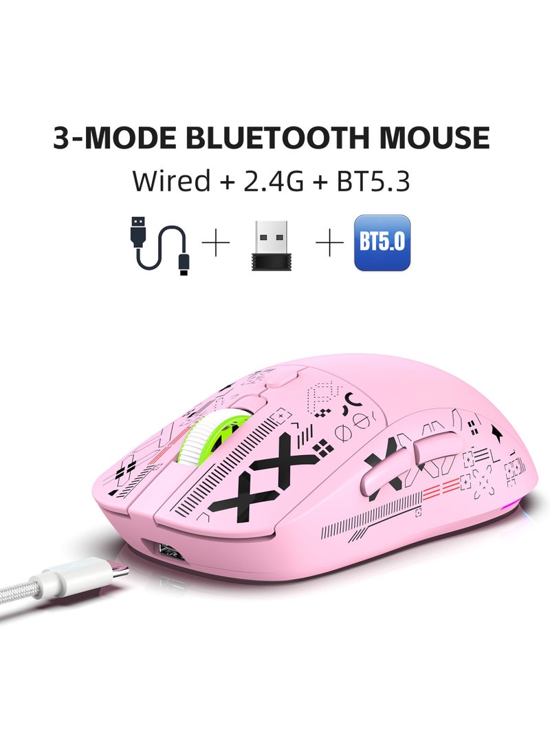 إتش إكس إس جيه ماوس ألعاب T90، سلكي/لاسلكي/بلوتوث بثلاثة أوضاع، ماوس لاسلكي للكمبيوتر المحمول، ماوس محمول من النوع C بخمسة مستويات DPI مع 12 وضع إضاءة RGB - Image 2