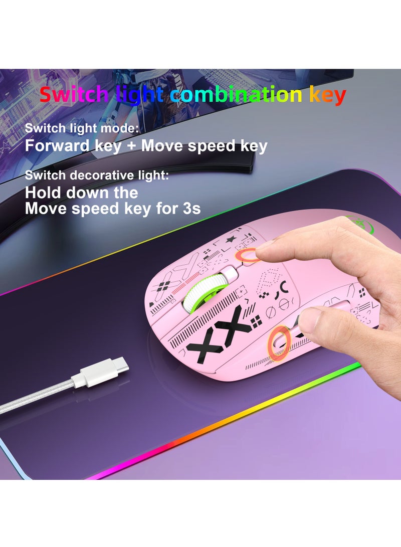 إتش إكس إس جيه ماوس ألعاب T90، سلكي/لاسلكي/بلوتوث بثلاثة أوضاع، ماوس لاسلكي للكمبيوتر المحمول، ماوس محمول من النوع C بخمسة مستويات DPI مع 12 وضع إضاءة RGB - Image 5