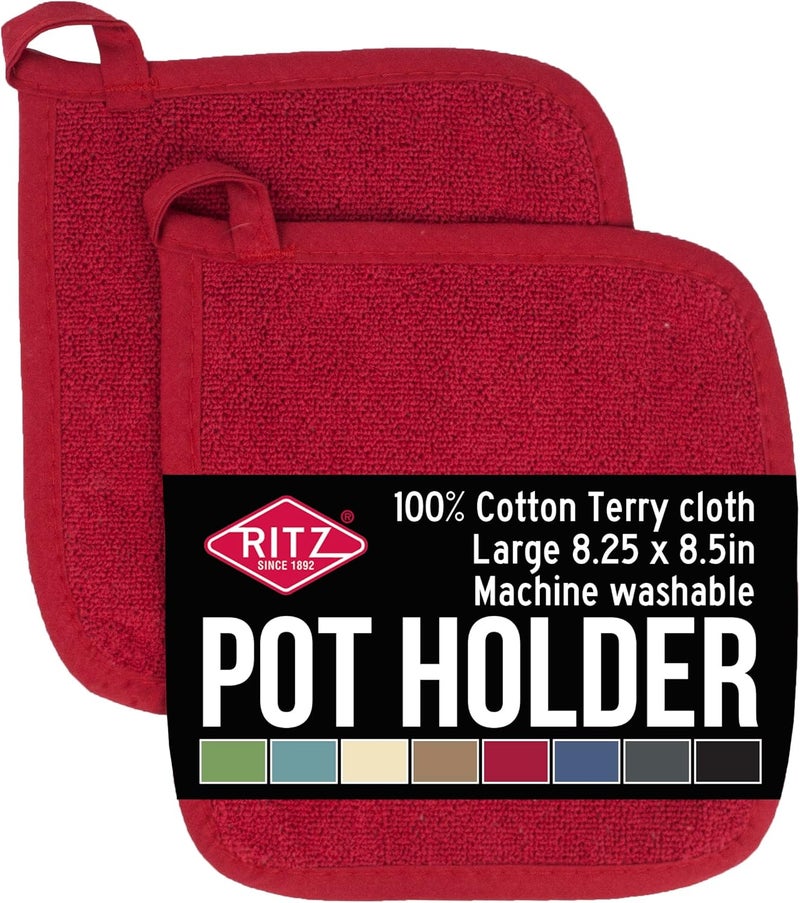 Ritz Terry Potholder & Hot Pad: Heat Resistant, Durable 100% Cotton – Ergonomically Designed for Optimal Grip, Easy-Care Machine Washable, Perfect for Your Kitchen – Paprika Red, 2-Pack - Image 1