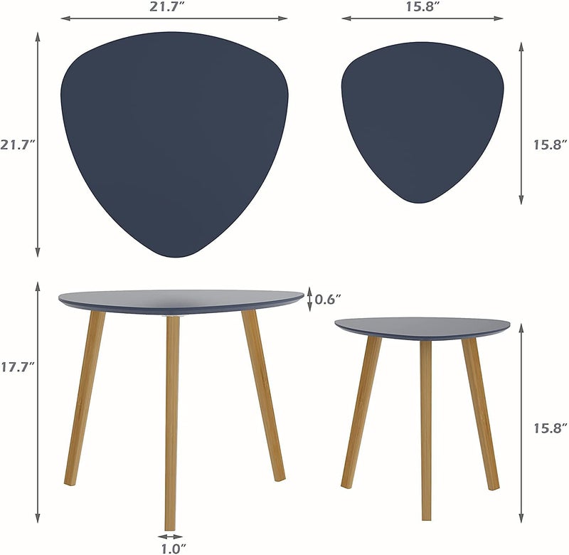 MTANK Nesting Coffee End Tables Modern Decor Side Table for Home and Office Bedroom Triangle Nesting Table Grey Grey Set of 2 G G - Image 2