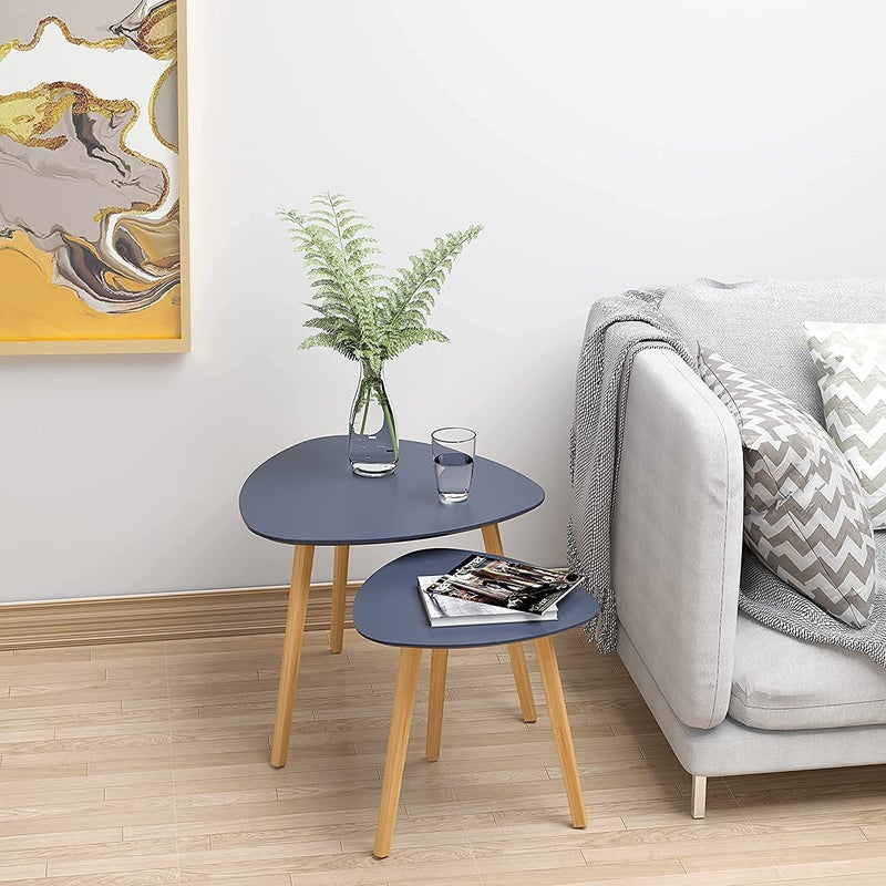 MTANK Nesting Coffee End Tables Modern Decor Side Table for Home and Office Bedroom Triangle Nesting Table Grey Grey Set of 2 G G - Image 5