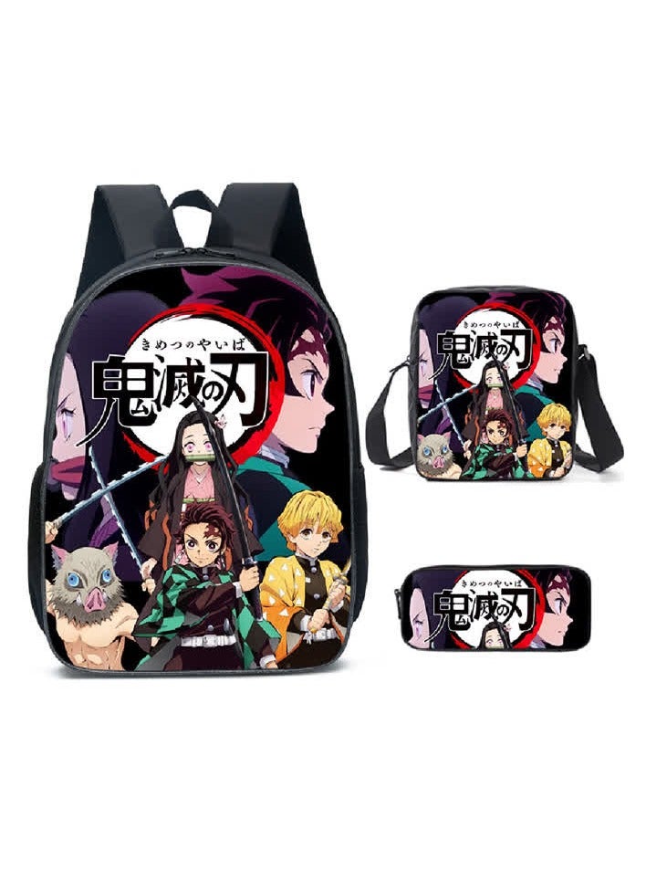 general New Demon Slayer schoolbag nylon backpack primary school student men's and women's breathable backpack,13-Three-piece set - Image 1