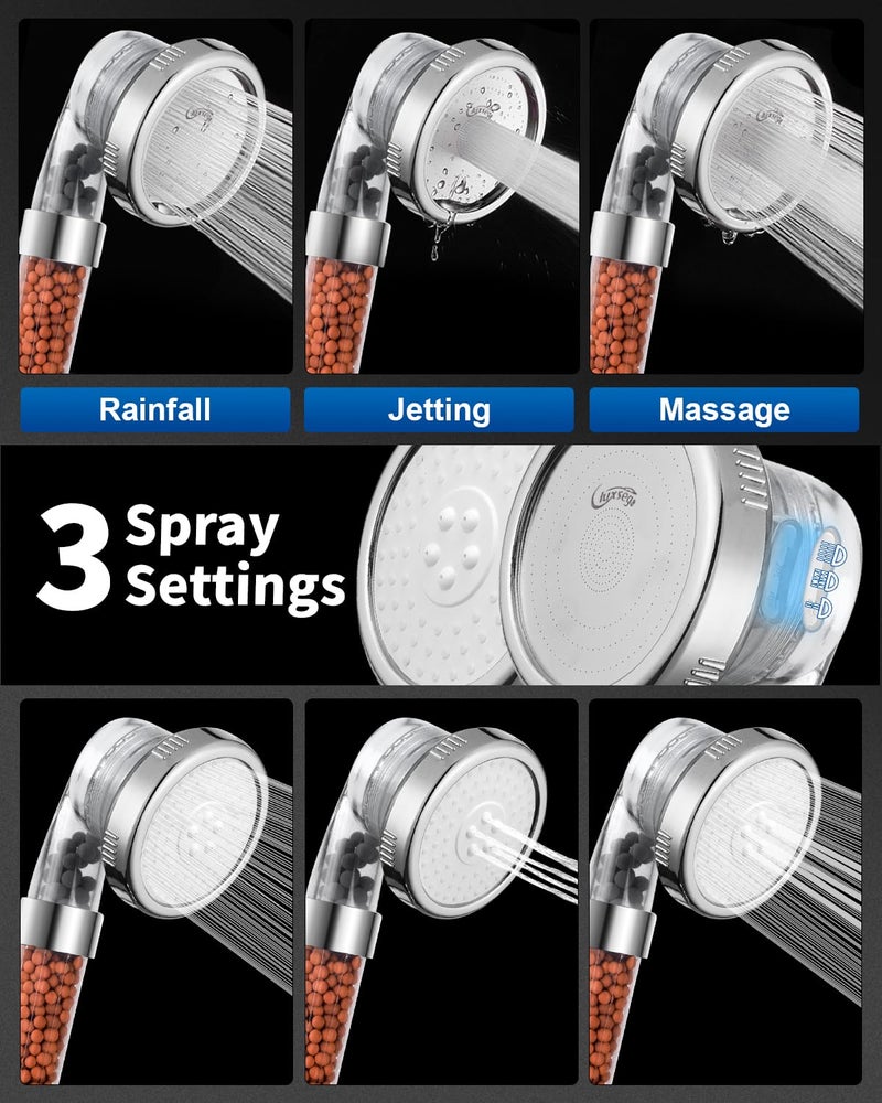 Luxsego Filtered Shower Head for Hard Water, High Pressure 3 Modes Shower Heads with Handheld Spray, Water Softener Showerhead Set with Mineral Beads to Remove Chlorine & Fluoride for Dry Hair & Skin - Image 2