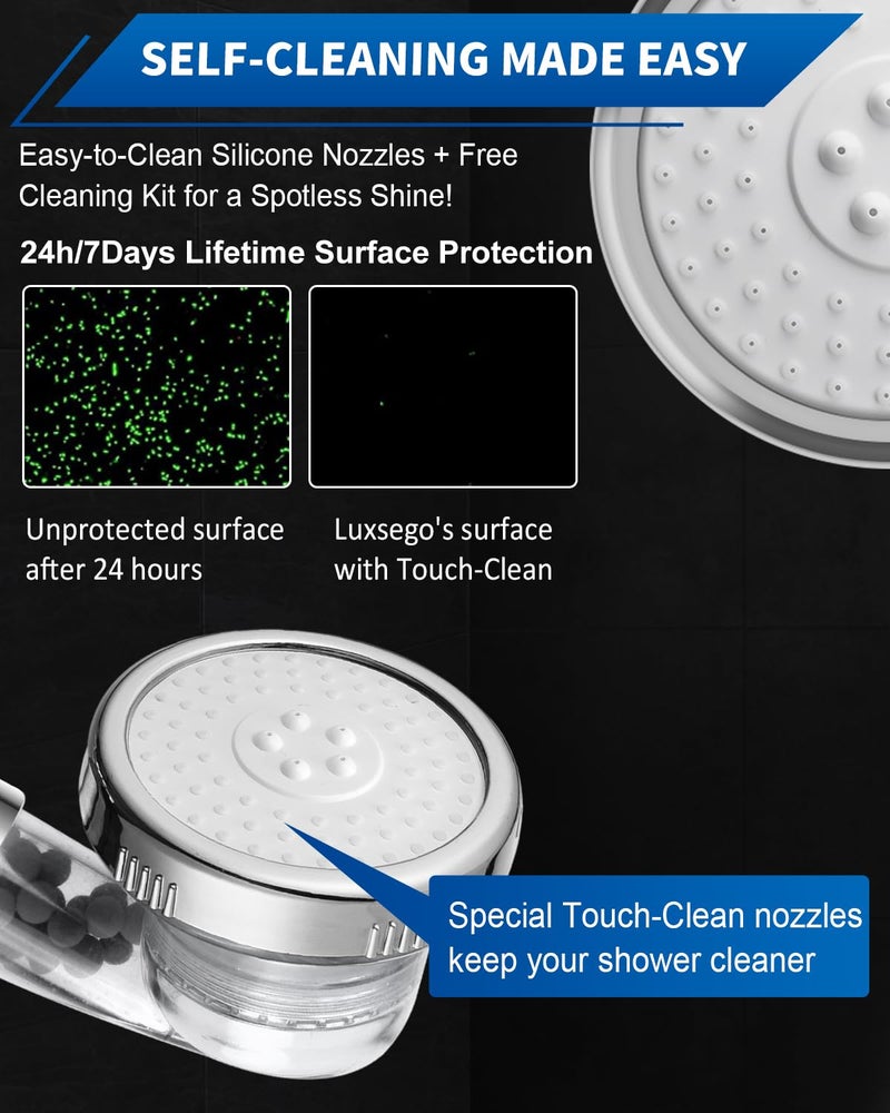Luxsego Filtered Shower Head for Hard Water, High Pressure 3 Modes Shower Heads with Handheld Spray, Water Softener Showerhead Set with Mineral Beads to Remove Chlorine & Fluoride for Dry Hair & Skin - Image 4