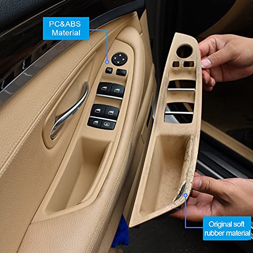 Goodithy مقبض باب Goodithy 7 قطع لسيارة BMW 5 Series F10 F11 جانب السائق الأمامي الأيسر زر رفع النافذة غطاء باب الراكب داخلي مقبض سحب بديل لسيارة BMW 520 523 525 528 535 (بيج) - Image 5