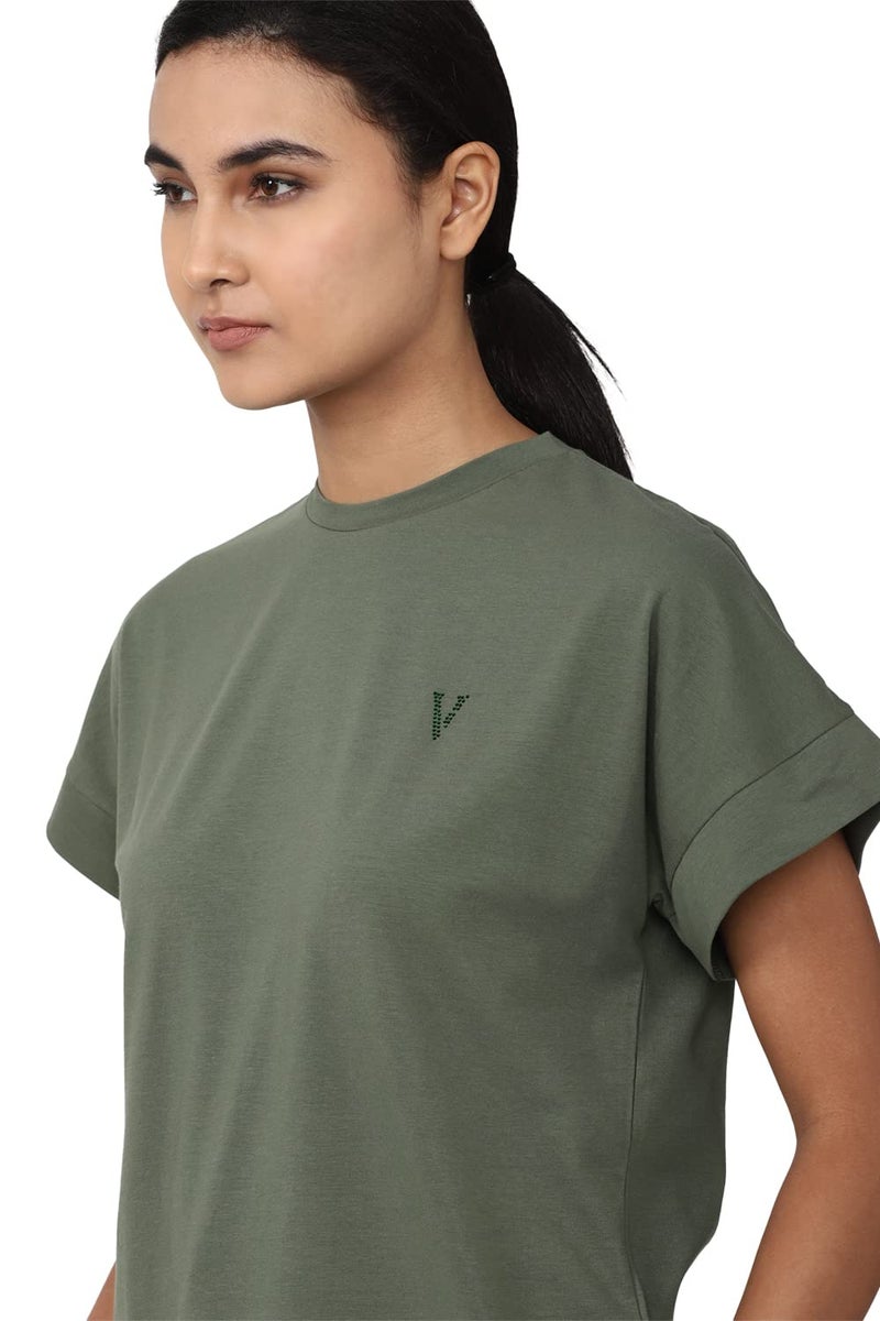 Van Heusen Women Cotton Blend Solid Regular Fit T-Shirt (VWCTURGPT44420_Light Olive XXL) - Image 4