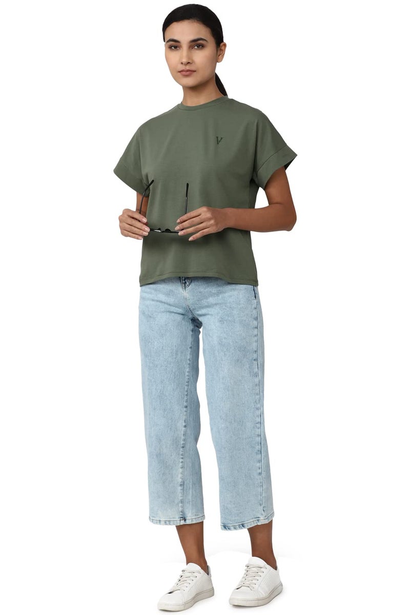 Van Heusen Women Cotton Blend Solid Regular Fit T-Shirt (VWCTURGPT44420_Light Olive XXL) - Image 5