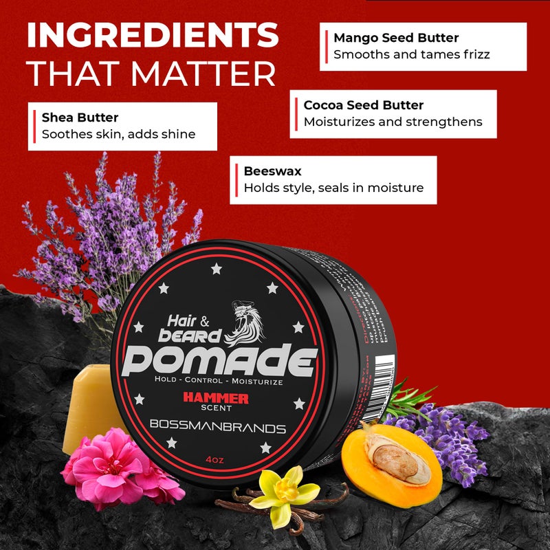 Bossman Hair & Beard Pomade for Men (Hammer Scent) â€“ Medium Hold & Moisturizing for Hair, Beard & Mustache Styling â€“ Made in USA - Image 3