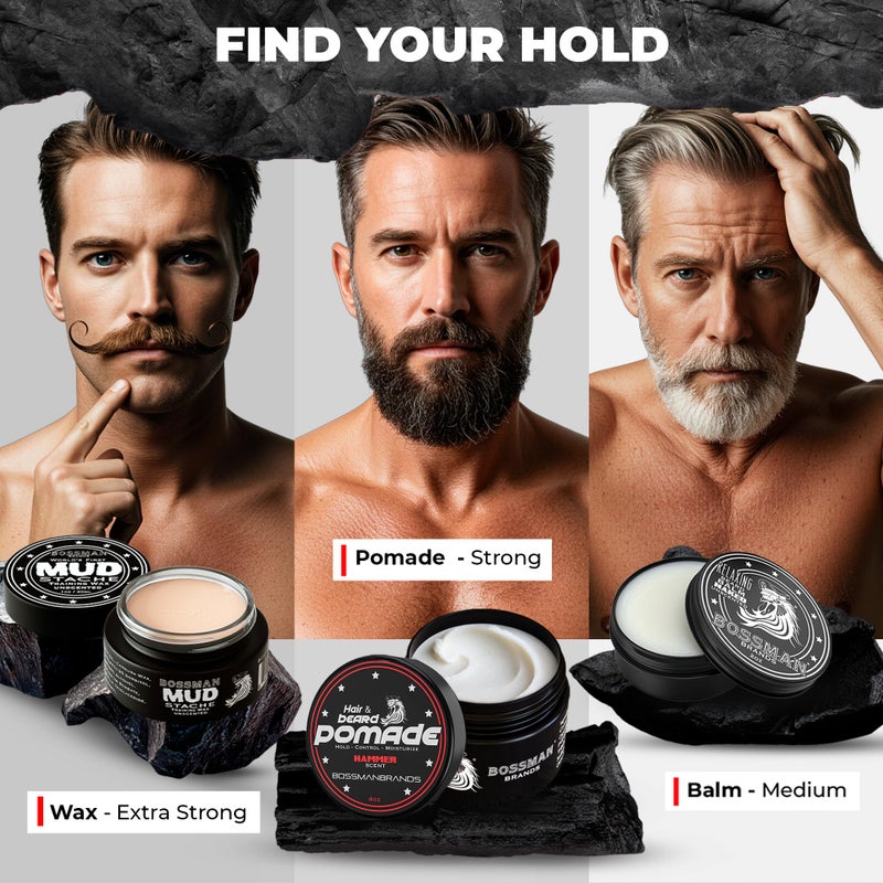 Bossman Hair & Beard Pomade for Men (Hammer Scent) â€“ Medium Hold & Moisturizing for Hair, Beard & Mustache Styling â€“ Made in USA - Image 5