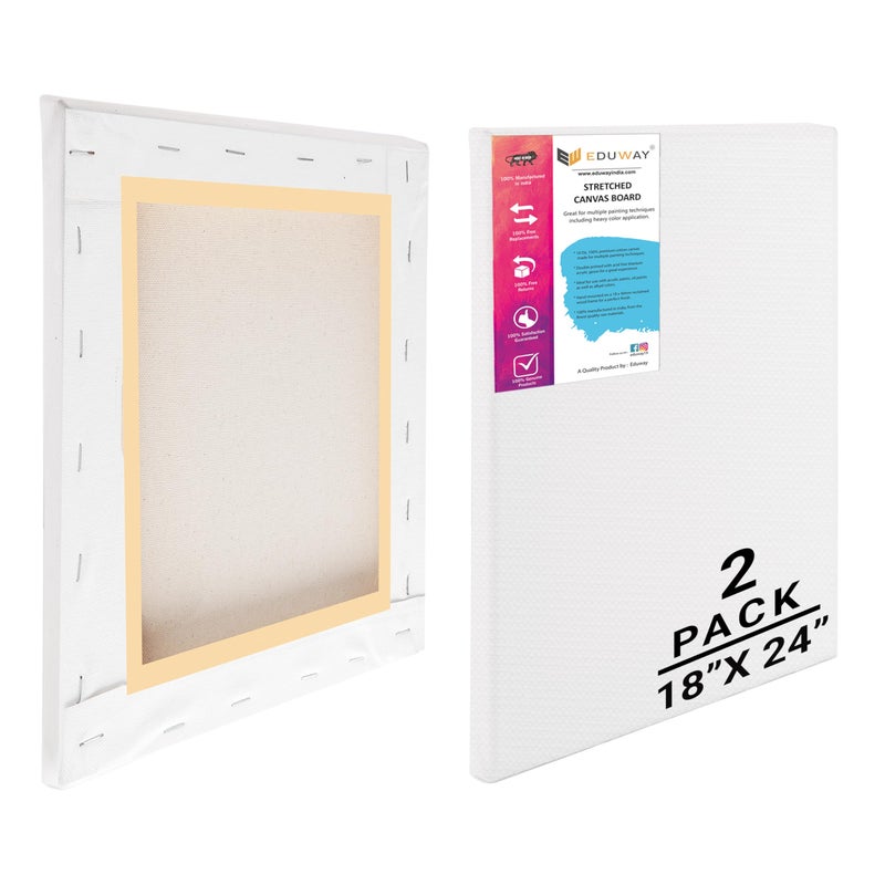 Eduway إدوواي® قماش رسم قطن معالج مسبقًا بحجم 18x24 بوصة مع إطار خشبي للمبتدئين والفنانين | مناسب مع الألوان الأكريليكية والزيتية والمائية - (مجموعة من 2) - Image 1