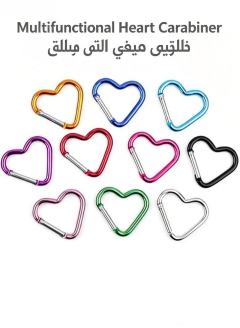 jaexest 10 قطع من كارابينر قلب، مشبك ألومنيوم على شكل قلب، سلسلة مفاتيح لتثبيت حقائب الظهر وزجاجات الماء، مشبك قلب الشكل للتخييم. - Image 1