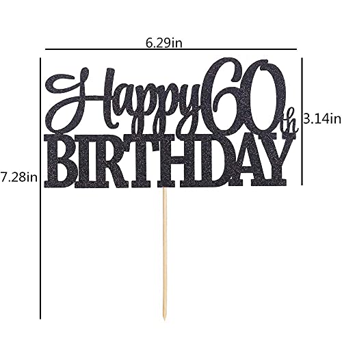 Festiko®Black Glitter Happy 60th Birthday Cake Topper - 60 Anniversary Party Decoration (60th) - Image 3