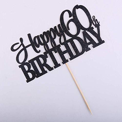 Festiko®Black Glitter Happy 60th Birthday Cake Topper - 60 Anniversary Party Decoration (60th) - Image 4