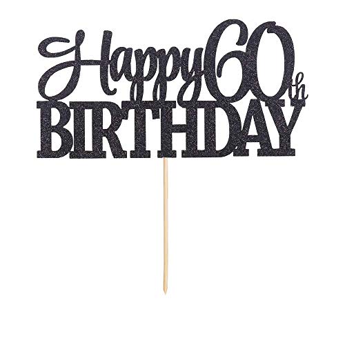 Festiko®Black Glitter Happy 60th Birthday Cake Topper - 60 Anniversary Party Decoration (60th) - Image 2