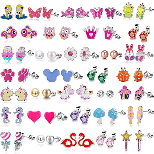 Tamhoo 33 Pairs Hypoallergenic Stud Earrings Set for girls Sensitive Ears With Stainless Steel Post in Vivid Colors and Multi-styles - Image 1