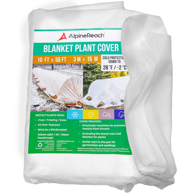 AlpineReach Plant Covers Frost & Sun Protection 10 x 50 ft - Thick 1.2 oz/ydÂ² Freeze Blanket to Low 28 Â°F Temperatures Floating Row, Garden Fabric Material, Protect in Winter Cold, Gardening Down - Image 1