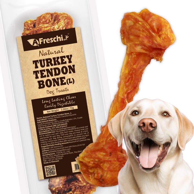 A Freschi srl Afreschi Turkey Tendon for Dogs, Dog Treats for Signature Series, All Natural Human Grade Puppy Chew, Turkey Sourced from USA, Hypoallergenic, Rawhide Alternative, 4 Units/Pack Bone (Small) - Image 2
