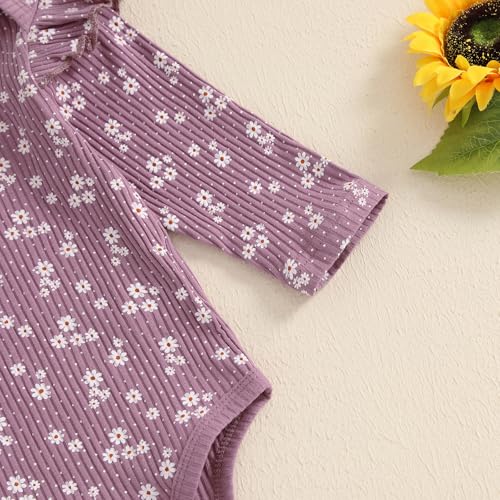 allshope Baby Girl Fall Clothes Set Floral Print Long Sleeve Romper Pants Set Cute Infant Newborn Outfit 3 6 9 12 18 Months (Floral Purple, 0-3 Months) - Image 5