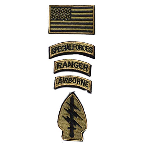 boshiho Military Patches, Tactical American Flag Patches Special Forces Ranger Airborne Badges 5 Pieces Hook and Loop Embroidered Morale Patch (Army Green) - Image 1