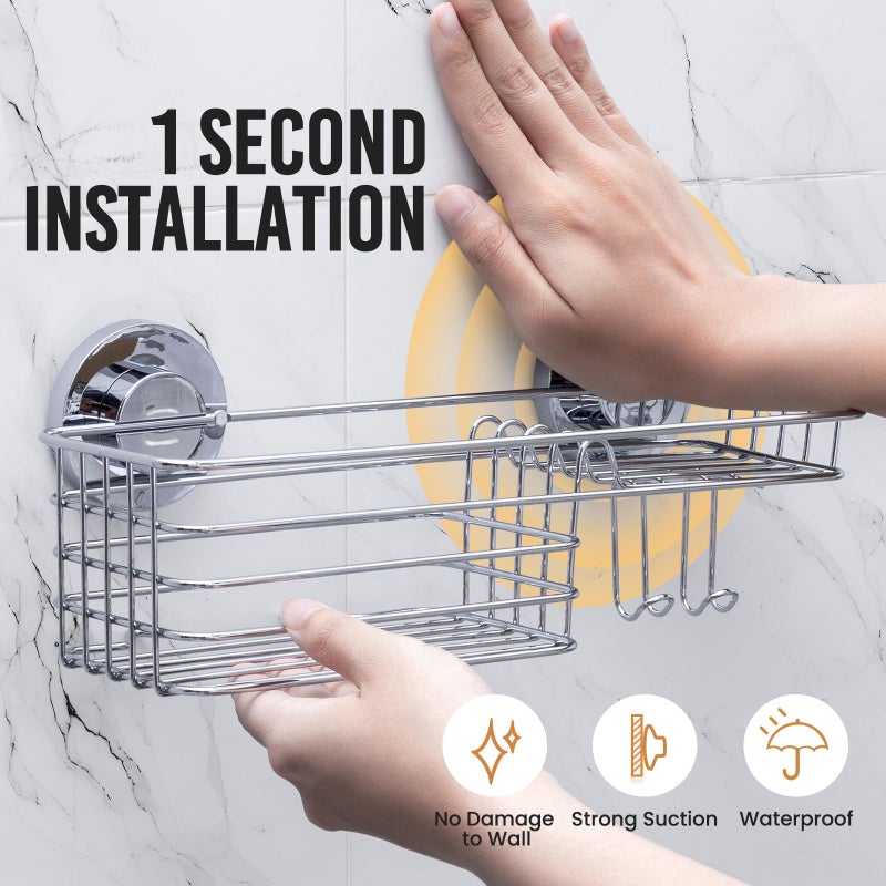 LEVERLOC Shower Caddy Suction Cup, Organizer with Hooks & Soap Holder for Inside Shower, Removable Bathroom Shelf - Image 2