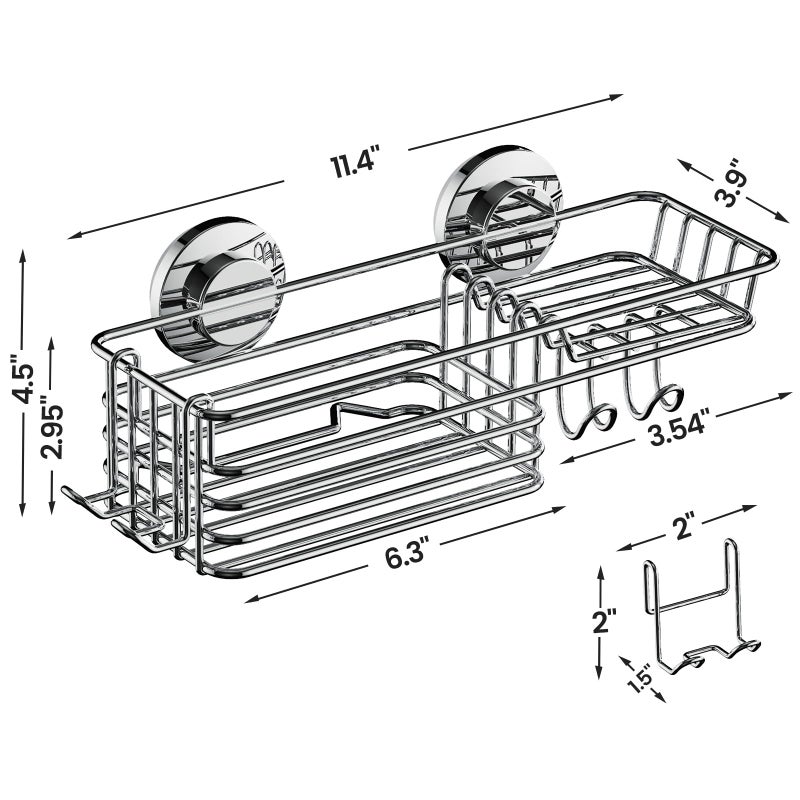 LEVERLOC Shower Caddy Suction Cup, Organizer with Hooks & Soap Holder for Inside Shower, Removable Bathroom Shelf - Image 4