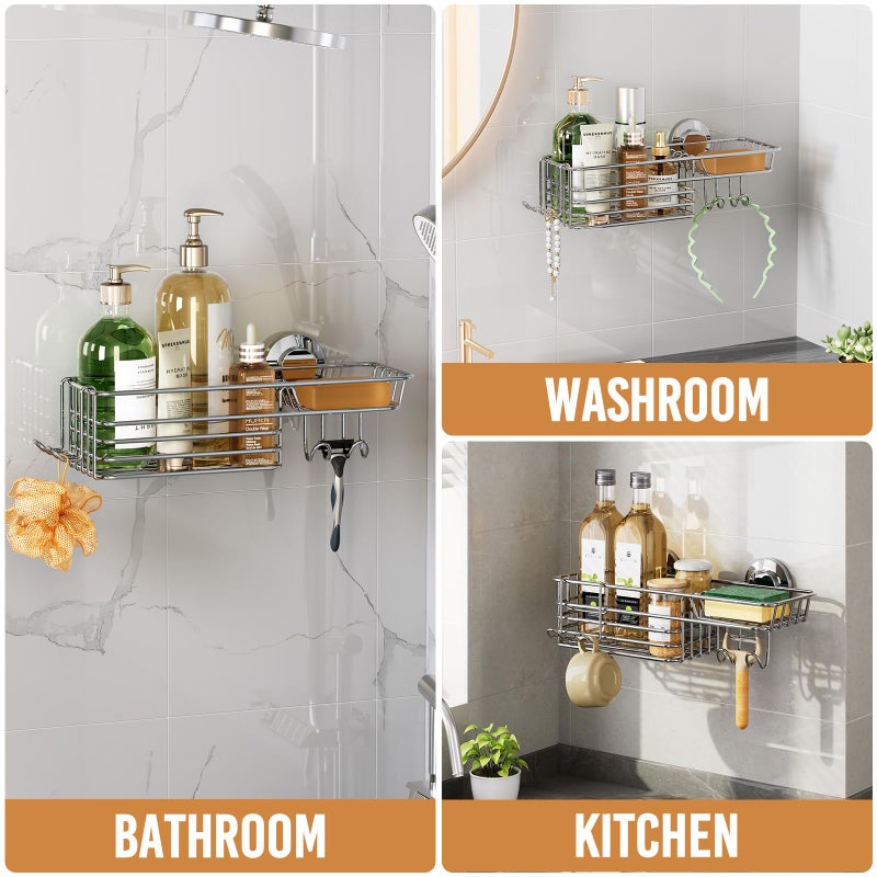 LEVERLOC Shower Caddy Suction Cup, Organizer with Hooks & Soap Holder for Inside Shower, Removable Bathroom Shelf - Image 5