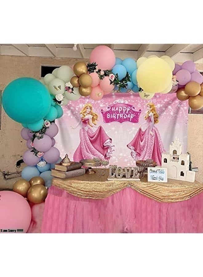 جرين تايجر طقم قوس بالونات ديزني برينسيس أورورا، أميرة ديزني النائمة - مجموعة بالونات فويل وردية اللون تحمل عبارة "عيد ميلاد سعيد" لتزيين حفلات البنات - Image 3