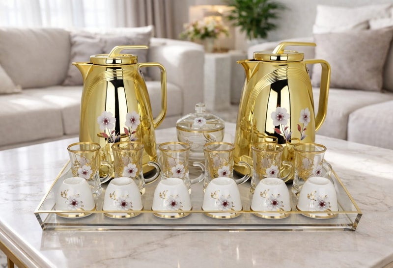 Damanhoor 22Pieces New Full Set Thermose 2Thermos 6Teacup With 6saucer 6Guava Cup 1Sugar Bowl 1Tray - Image 2