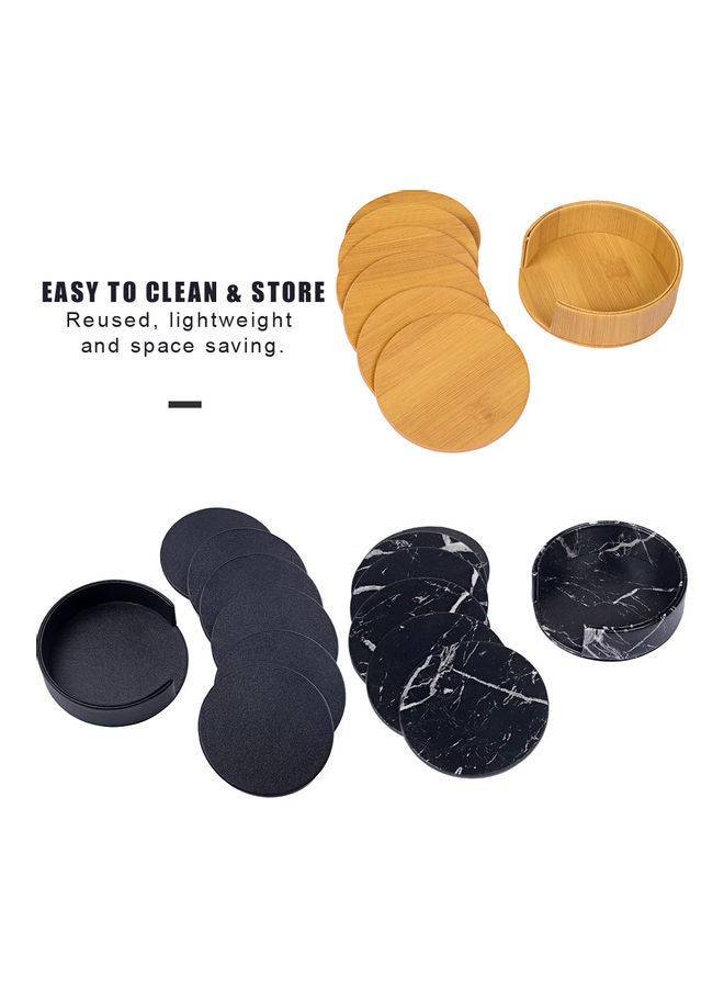 إسكدنيا طقم مكون من 6 حاملات أكواب من جلد البولي يوريثان مع حامل أكواب مستدير ومربع أسود - Image 2