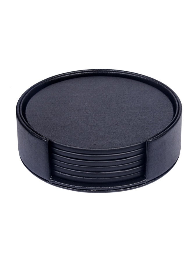 إسكدنيا طقم مكون من 6 حاملات أكواب من جلد البولي يوريثان مع حامل أكواب مستدير ومربع أسود - Image 1