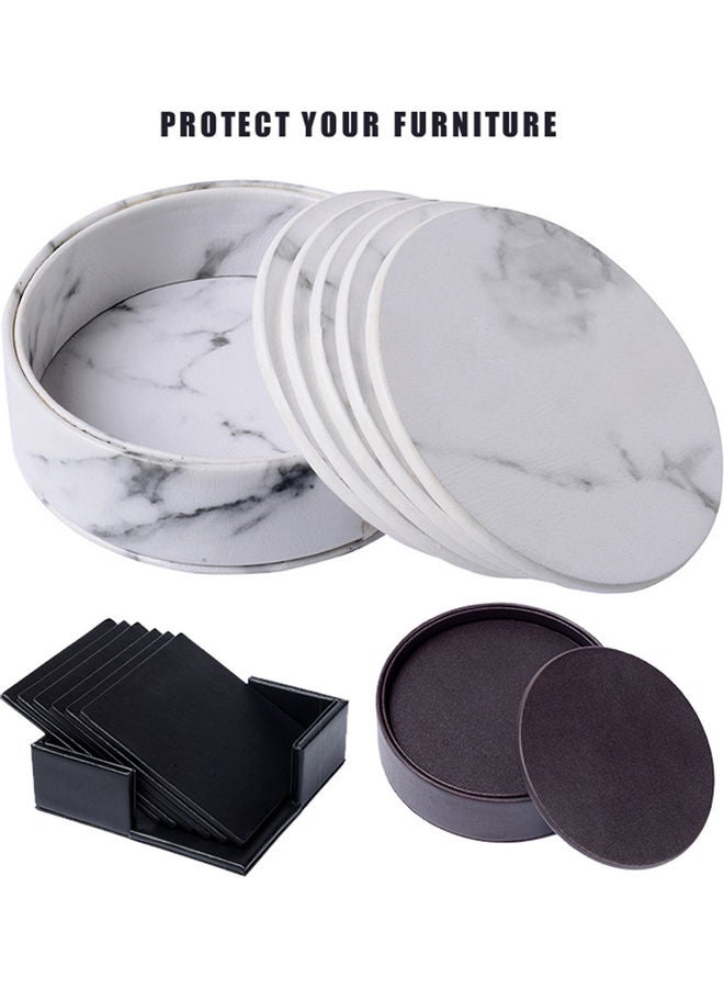 إسكدنيا طقم مكون من 6 حاملات أكواب من جلد البولي يوريثان مع حامل أكواب مستدير ومربع أسود - Image 4