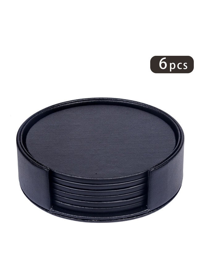 إسكدنيا طقم مكون من 6 حاملات أكواب من جلد البولي يوريثان مع حامل أكواب مستدير ومربع أسود - Image 5