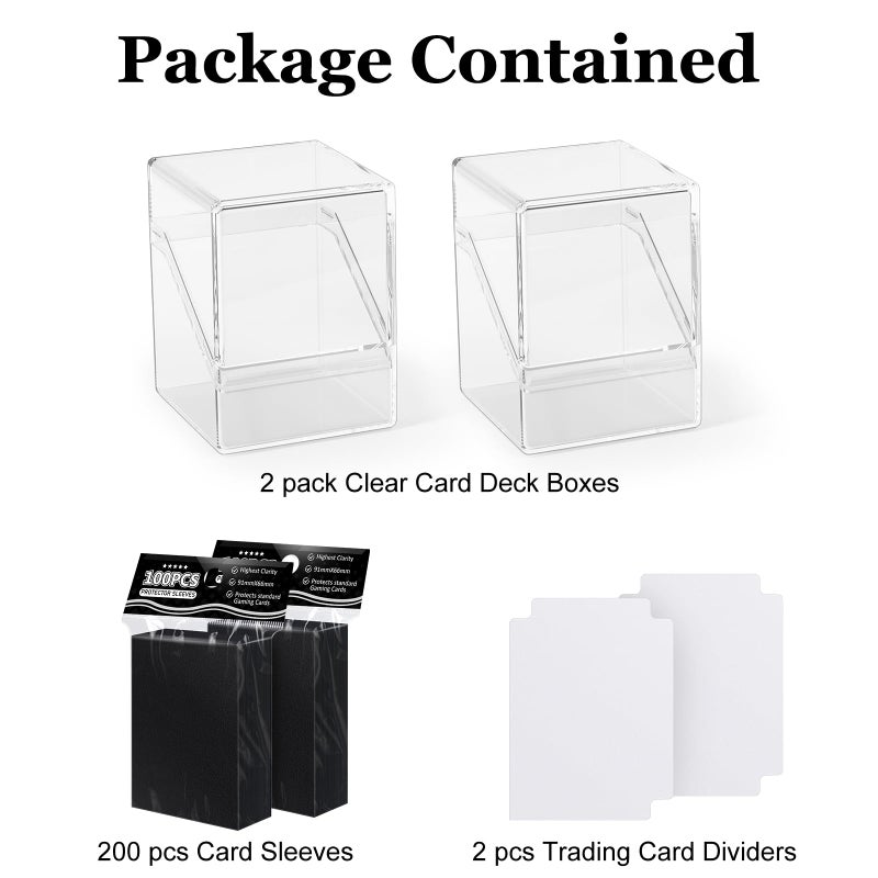 YSCare 2 Pack Card Deck Boxes, Deck Case and 200Pcs Card Sleeves with Dividers, Standard Clear Commander Storage Box Fit for MTG, Sport, Trading Cards Cards (Black) - Image 2