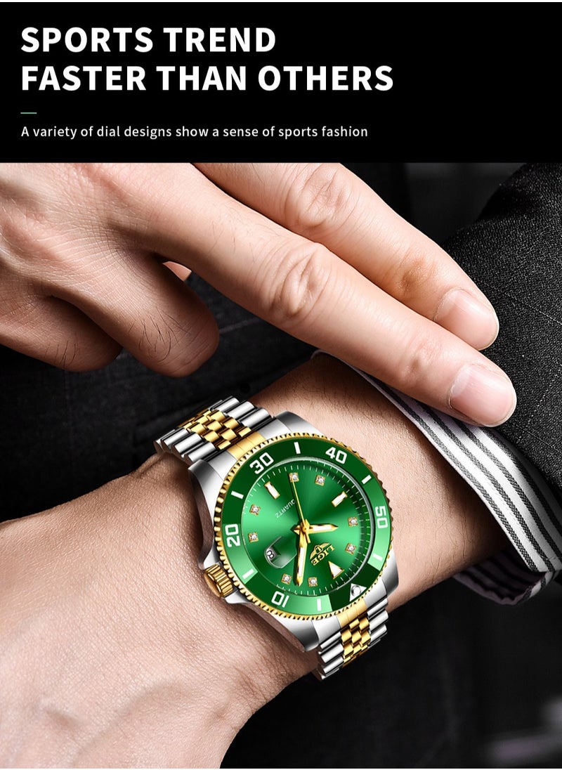 LIGE - Men's Business Green Dial Quartz Watches Luxurious and Elegant with Stainless Steel Band - Image 1