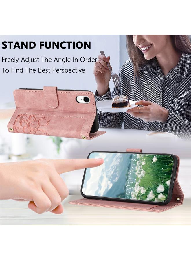 S-TOP Case For iPhone XR Tulips Embossed Leather Phone Case with Lanyard - Image 5