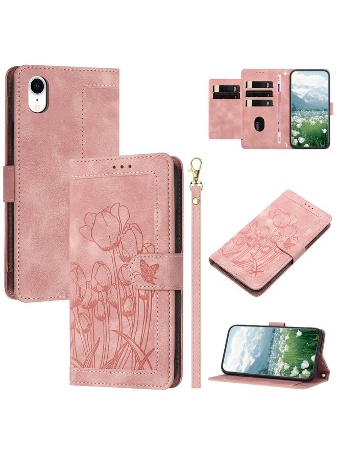 S-TOP Case For iPhone XR Tulips Embossed Leather Phone Case with Lanyard - Image 1