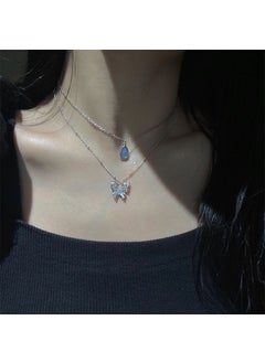 Elegant Butterfly Crystal Choker Necklace for Women L40 water drop + butterfly necklace