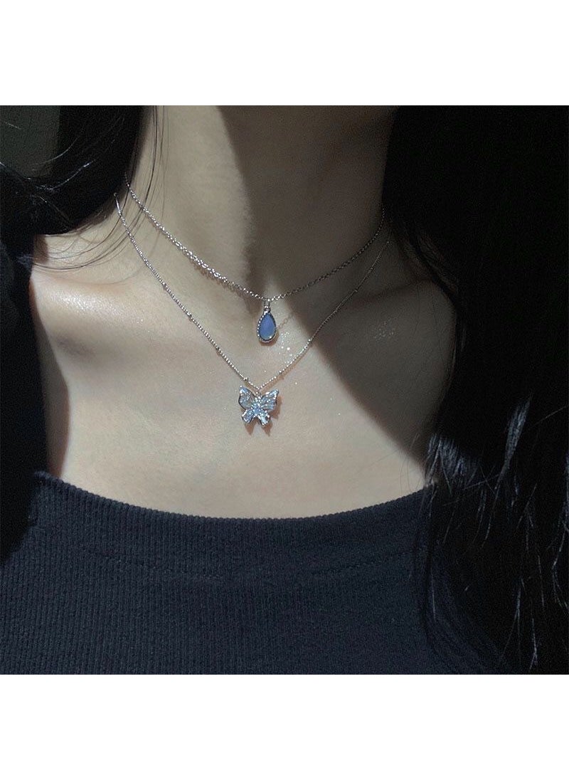 Generic - Elegant Butterfly Crystal Choker Necklace for Women L40 water drop + butterfly necklace - Image 1