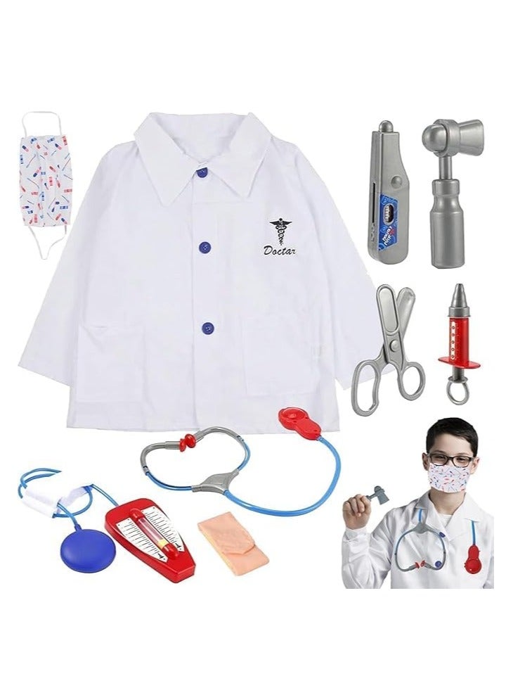 Kids Doctor Role Play Set, White Lab Coat with 8 Medical Instruments, Educational Pretend Play Kit, Ages 3-8 - Image 1