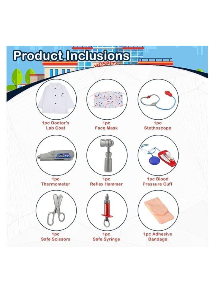 Kids Doctor Role Play Set, White Lab Coat with 8 Medical Instruments, Educational Pretend Play Kit, Ages 3-8 - Image 3