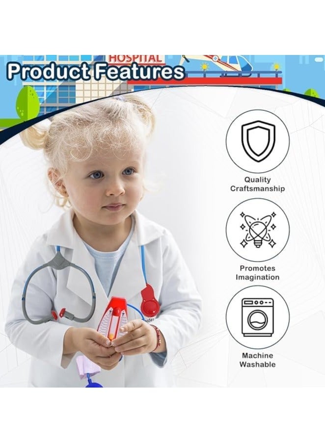 Kids Doctor Role Play Set, White Lab Coat with 8 Medical Instruments, Educational Pretend Play Kit, Ages 3-8 - Image 4